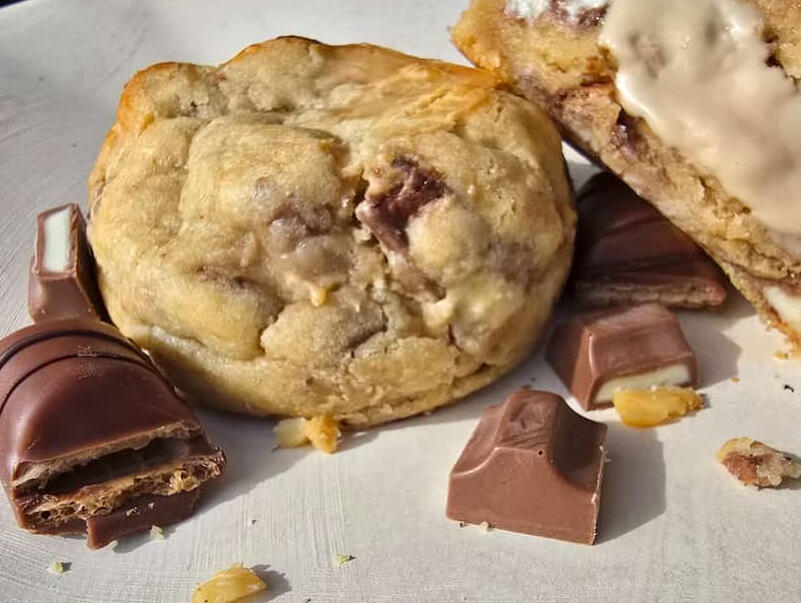 Huge Hazelnut Bliss Loaded Cookies with creamy Kinder Beuno hazelnut filling and crunchy wafer pieces - Crumbology handmade fresh in Mandurah & Peel region WA